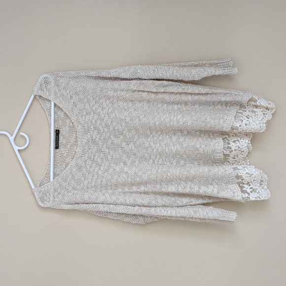 QED London M/L Lace Bottom M/L Cream Ivory Open Knit Sweater Top - Picture 1 of 15